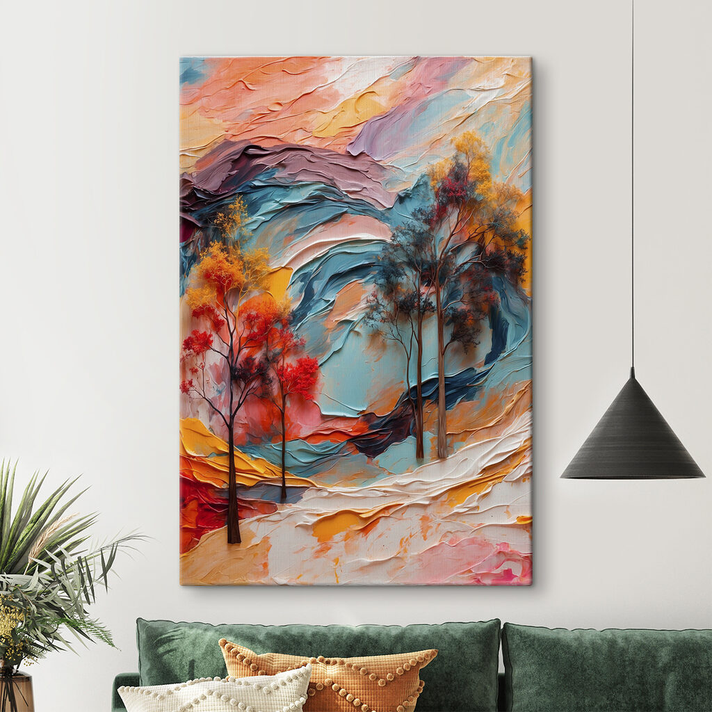 Painting of trees and colorful waves Painting of trees and colorful waves