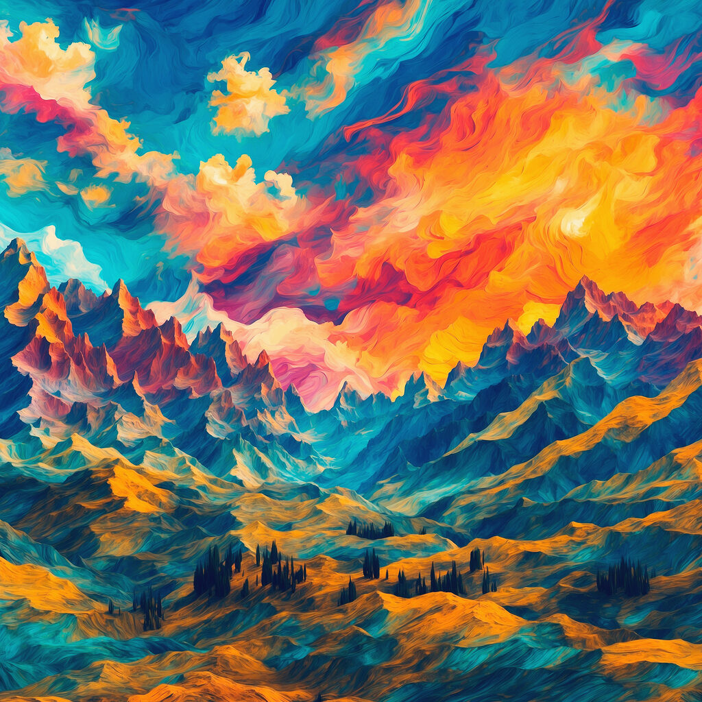Colorful mountain landscape with clouds Colorful mountain landscape with clouds