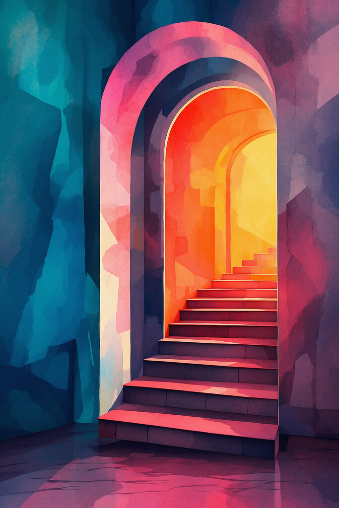 Colorful hallway with stairs