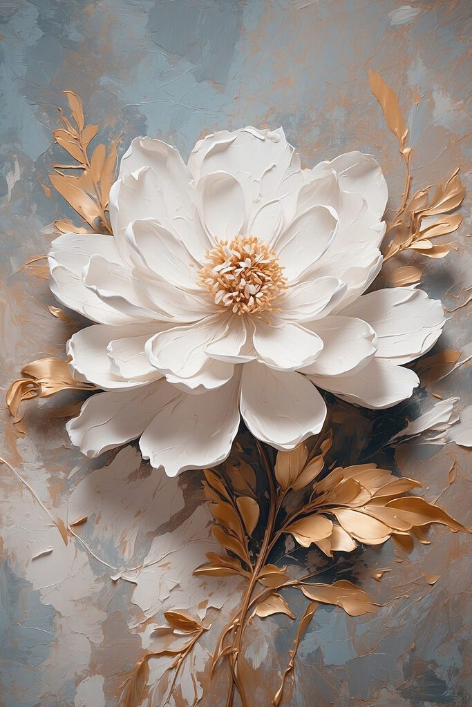 White flower with metallic leaves