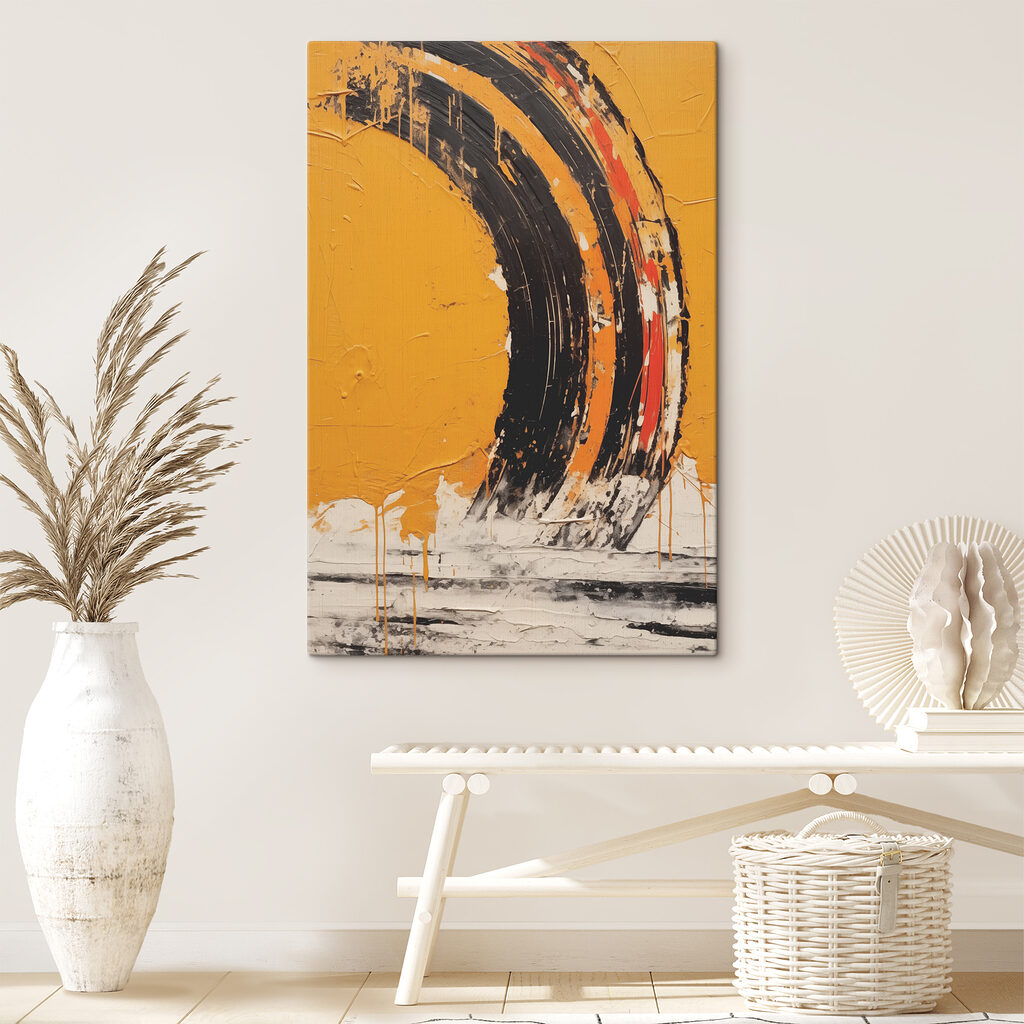 Black and orange paint on a yellow surface