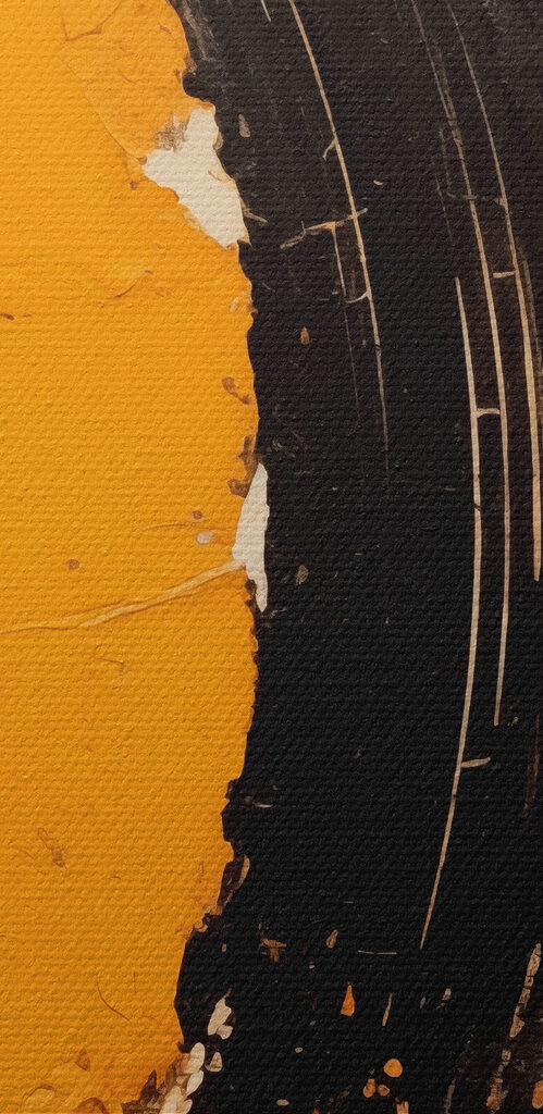 Black and orange paint on a yellow surface