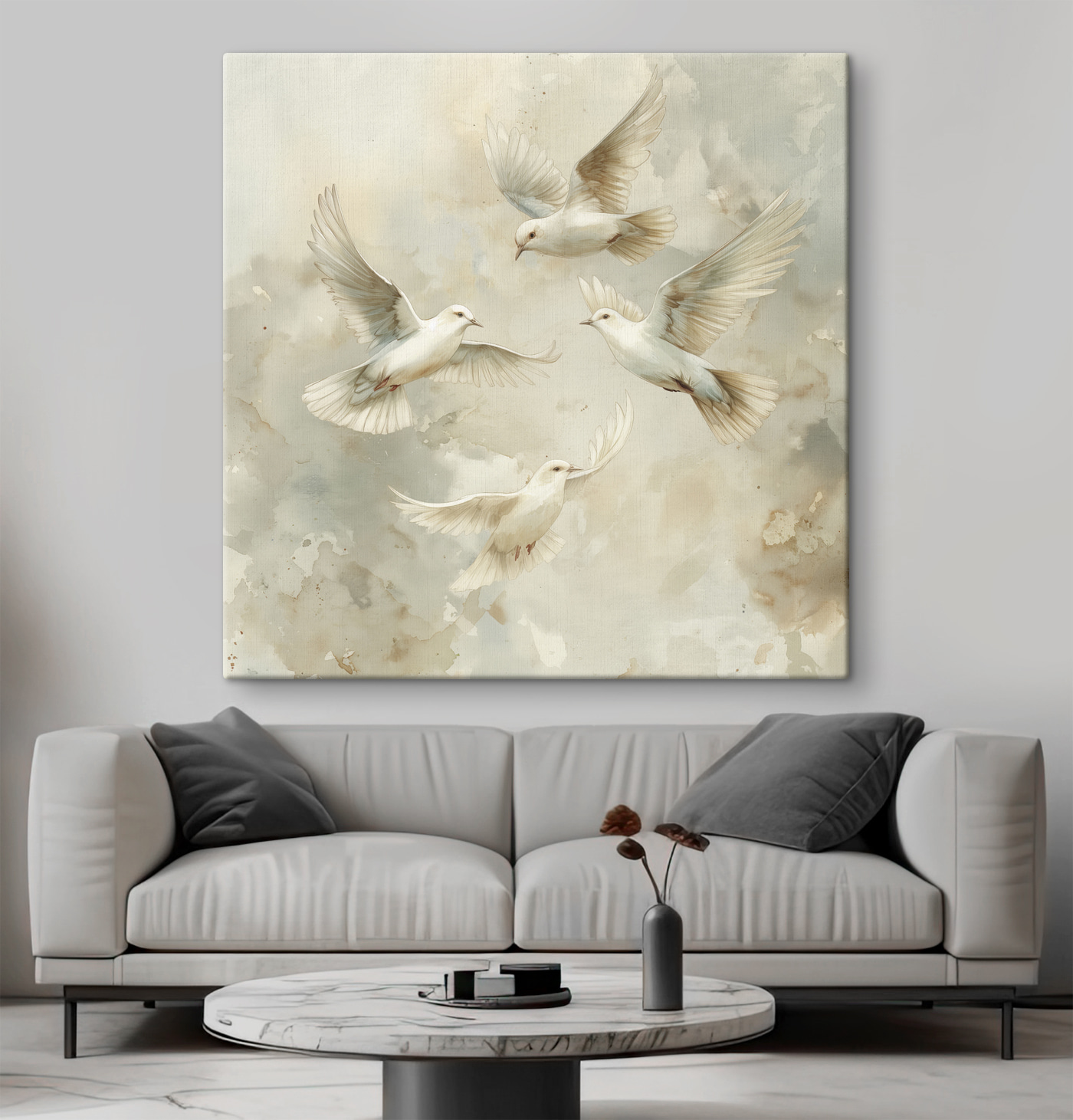 Group of white birds flying in the sky