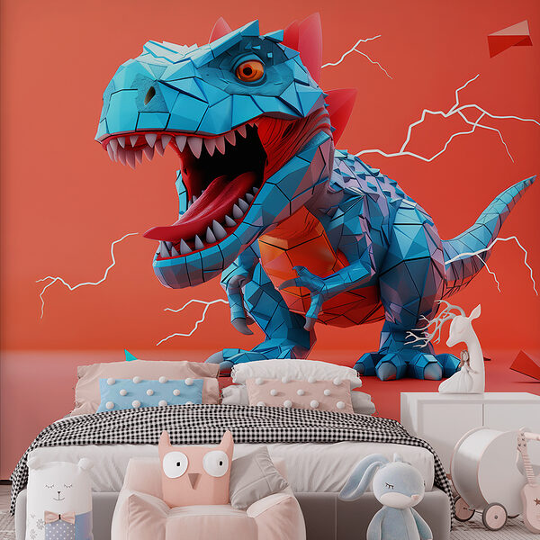Niebieski dinozaur z wydobywającą się z niego błyskawicą Niebieski dinozaur z wydobywającą się z niego błyskawicą