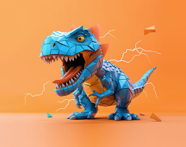 Niebieski dinozaur z wydobywającą się z niego błyskawicą Niebieski dinozaur z wydobywającą się z niego błyskawicą