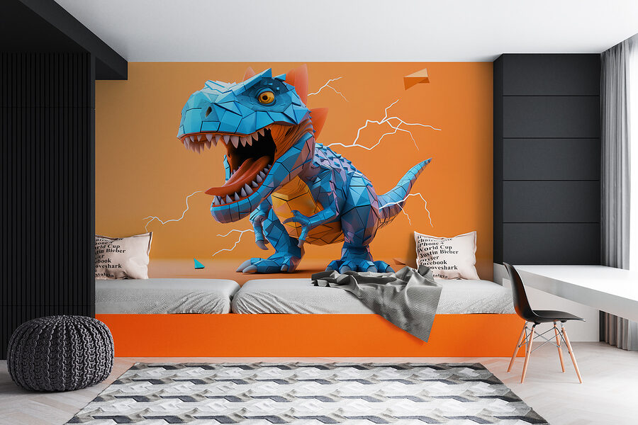 Niebieski dinozaur z wydobywającą się z niego błyskawicą