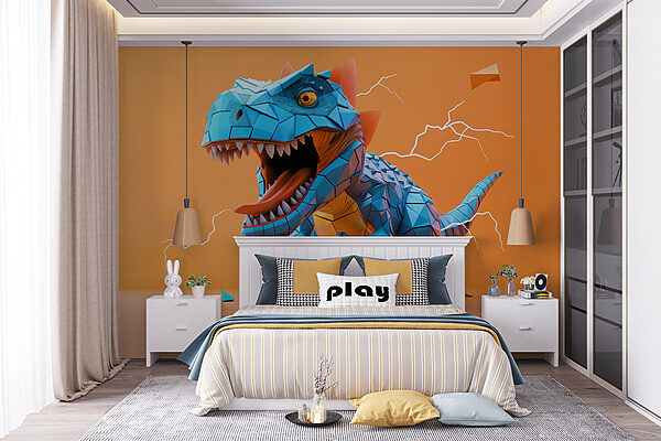 Niebieski dinozaur z wydobywającą się z niego błyskawicą Niebieski dinozaur z wydobywającą się z niego błyskawicą
