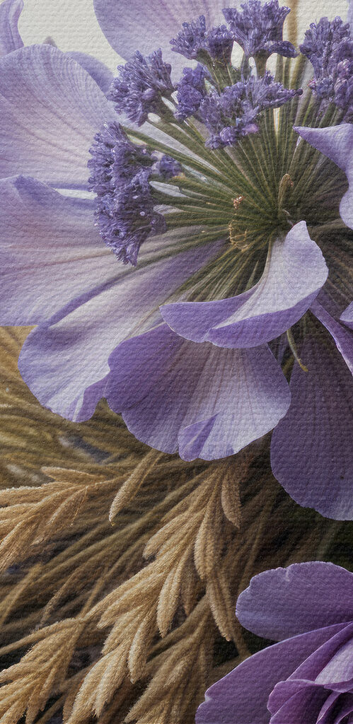 Bouquet of purple flowers and wheat