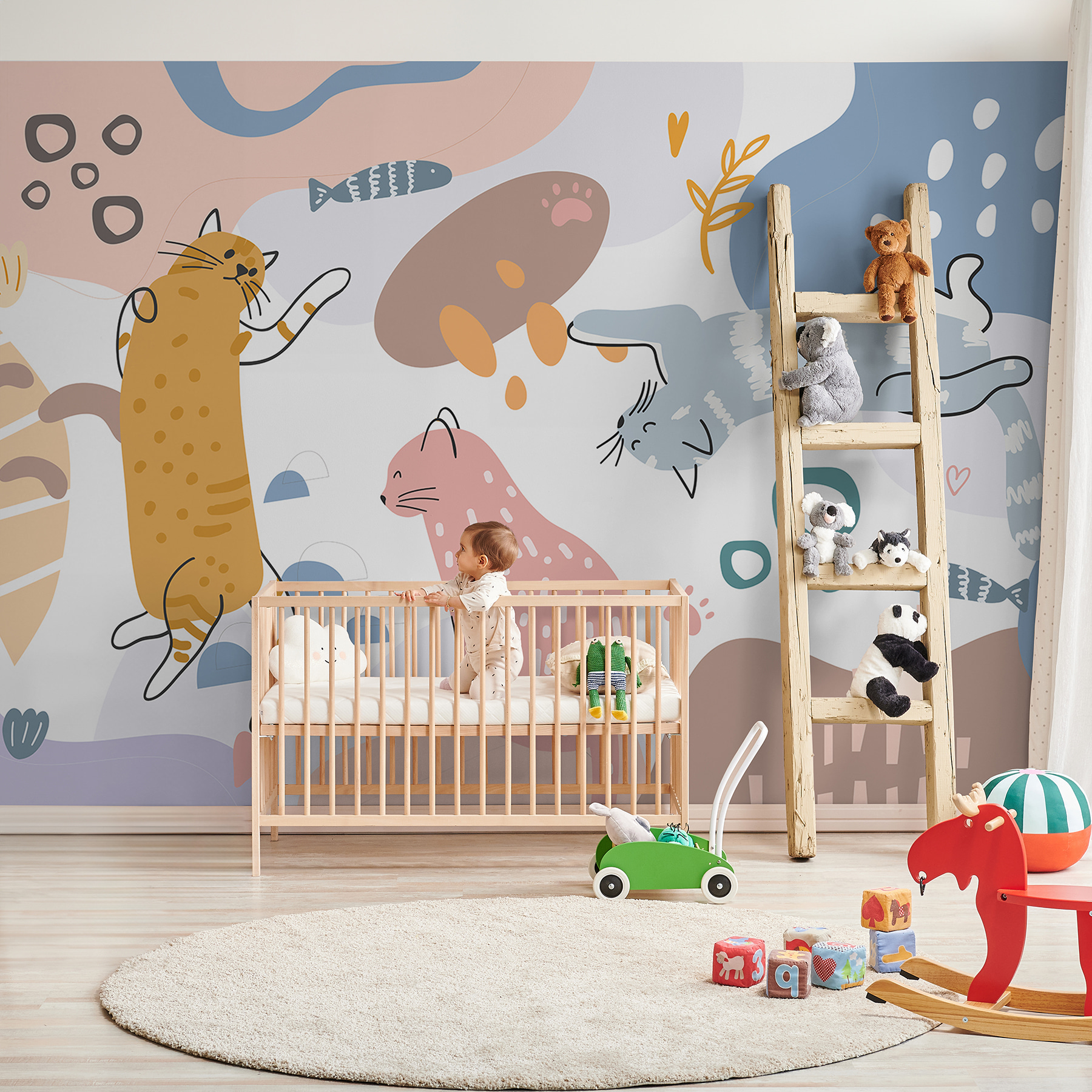 Group of cats on a colorful background