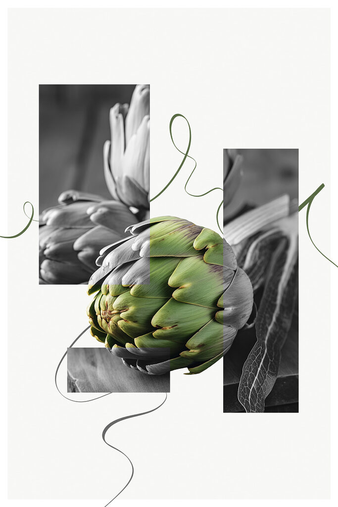Artichokes on a table with a green background