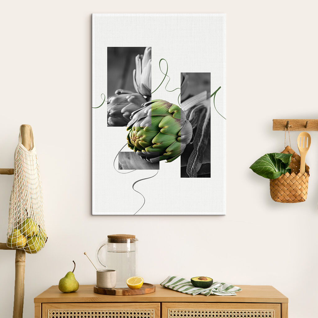 Artichokes on a table with a green background