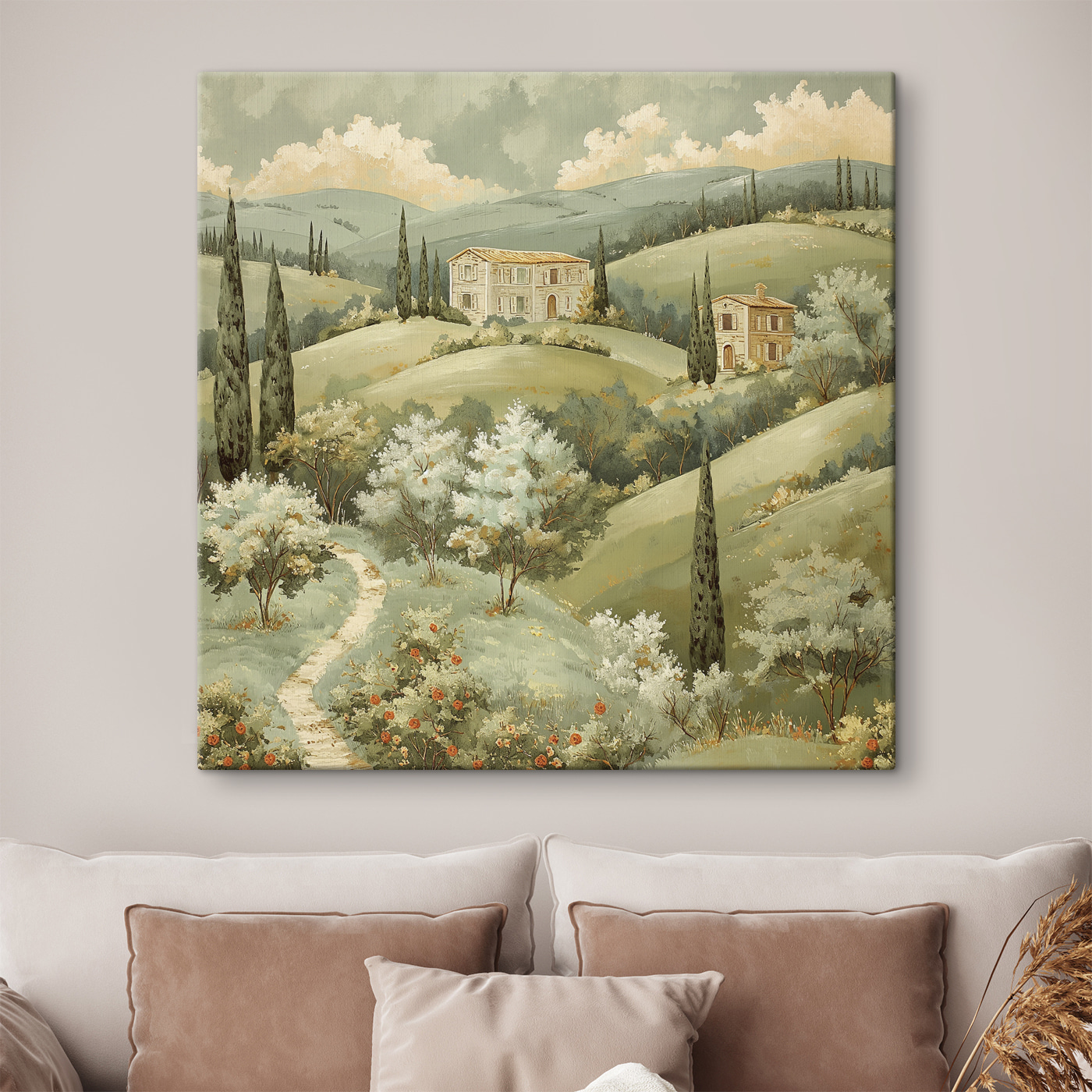 Painting of a house on a hill Painting of a house on a hill