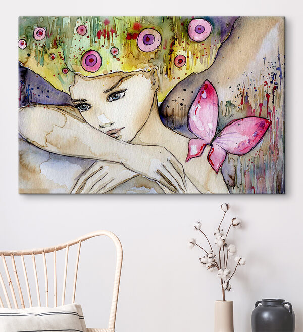 Woman with butterfly on her head