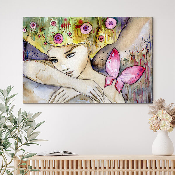 Woman with butterfly on her head