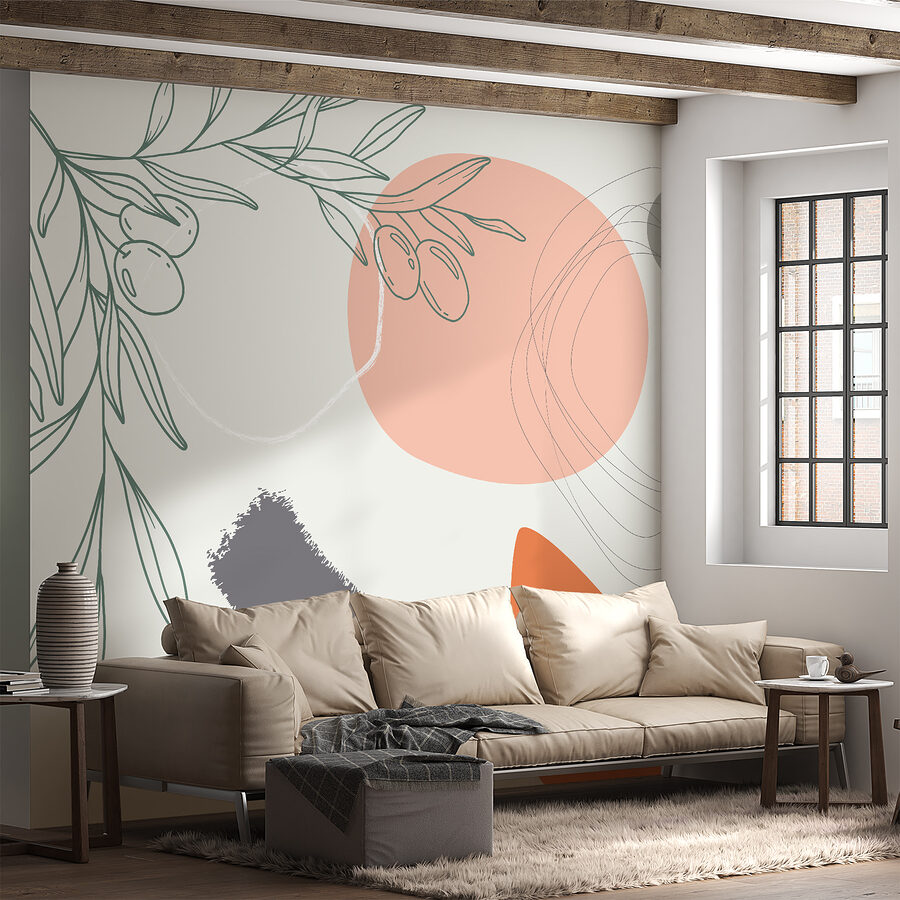 Fototapeta Projekt graficzny gałęzi z oliwkami i okręgami