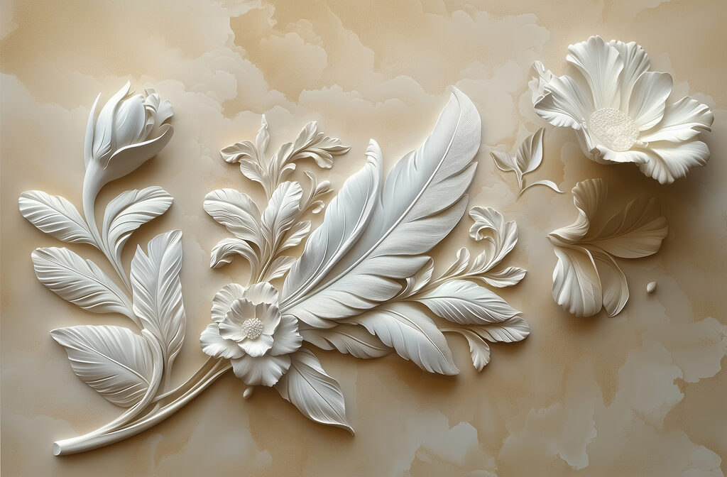 White floral design on a wall