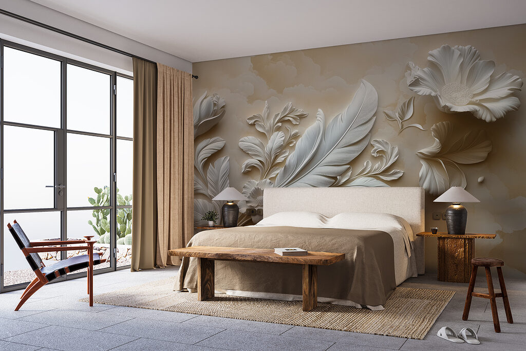 White floral design on a wall