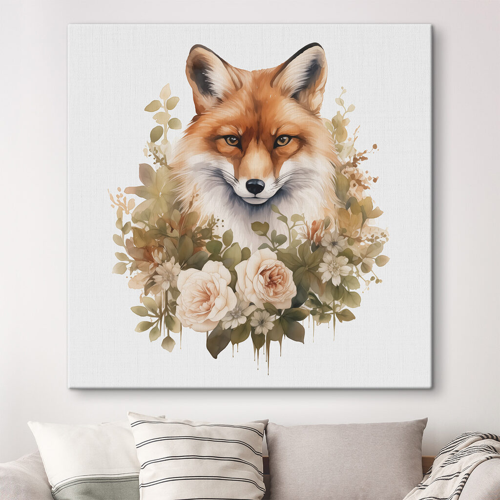 Fox with flowers around it