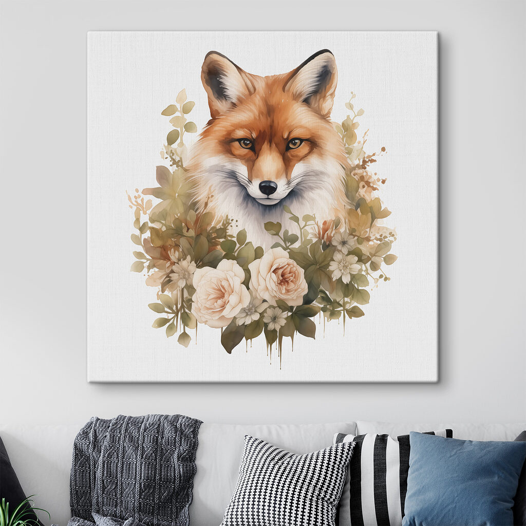 Fox with flowers around it