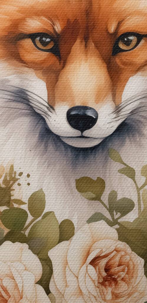 Fox with flowers around it