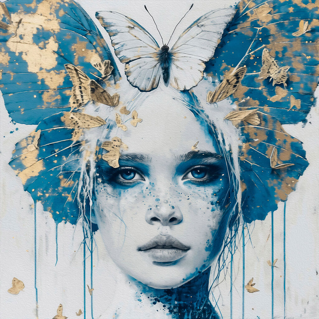 Woman with butterfly on her head