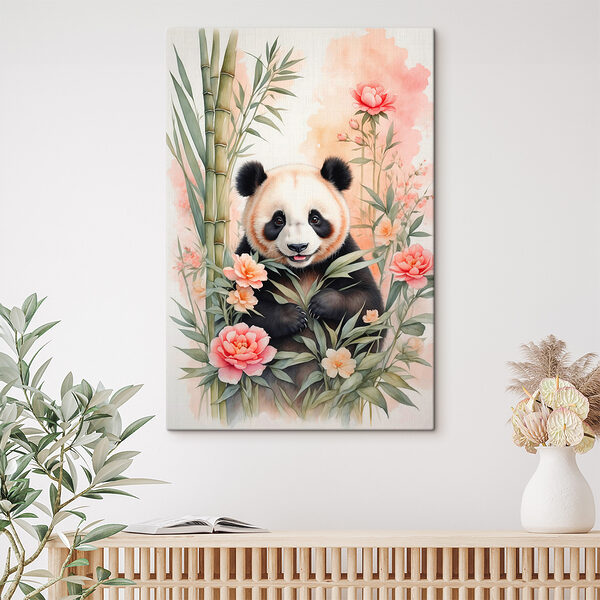 Miś panda z kwiatami i bambusem Miś panda z kwiatami i bambusem