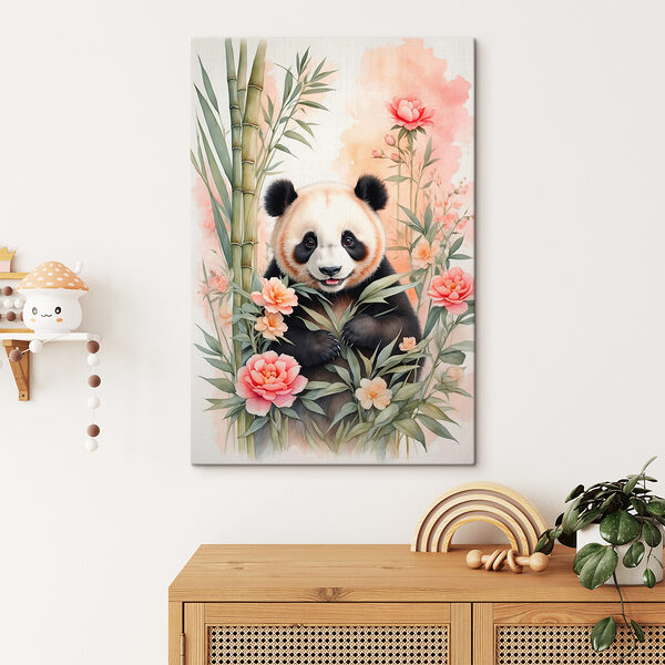 Miś panda z kwiatami i bambusem Miś panda z kwiatami i bambusem