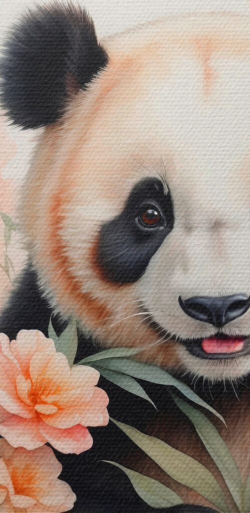 Panda bear with flowers and bamboo