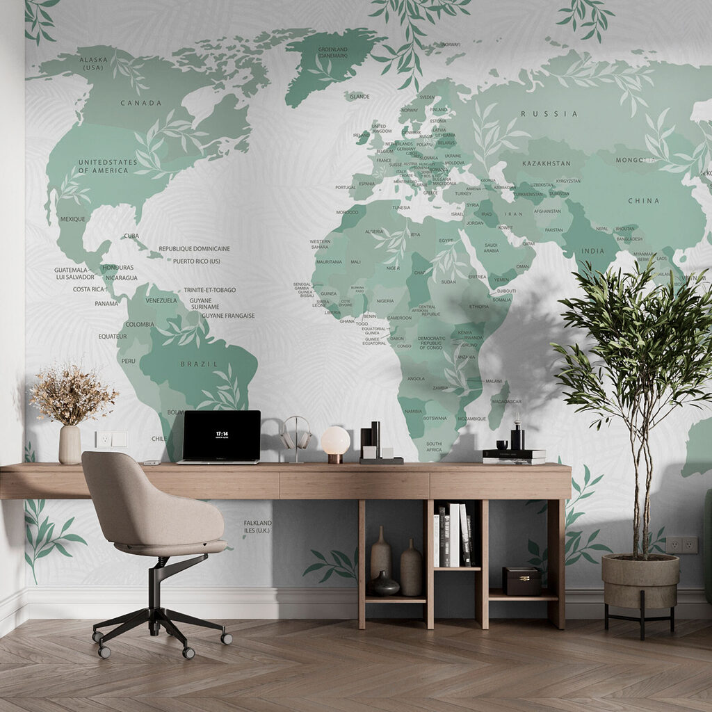 Map of the world with green leaves Map of the world with green leaves