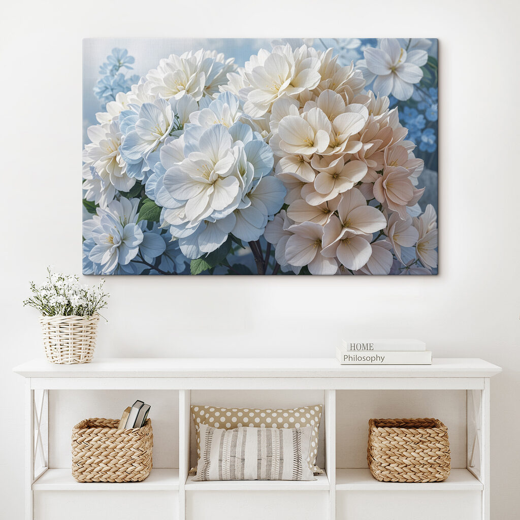 Group of white and blue flowers Group of white and blue flowers