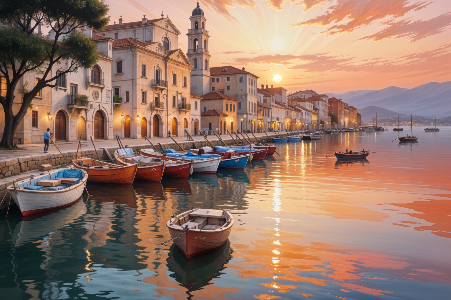 Boats on the water with buildings in the background