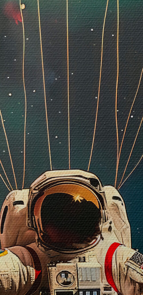 An astronaut floating in space with balloons An astronaut floating in space with balloons