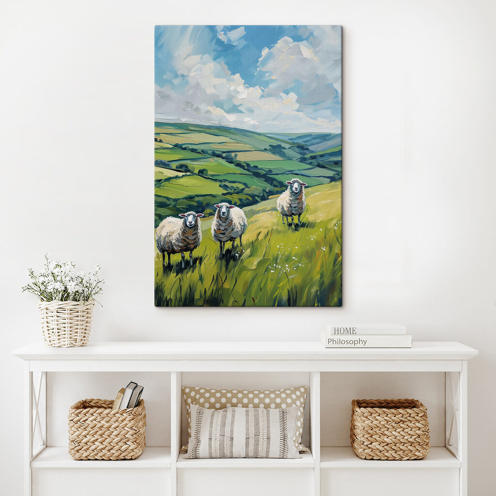 Group of sheep on a grassy hill