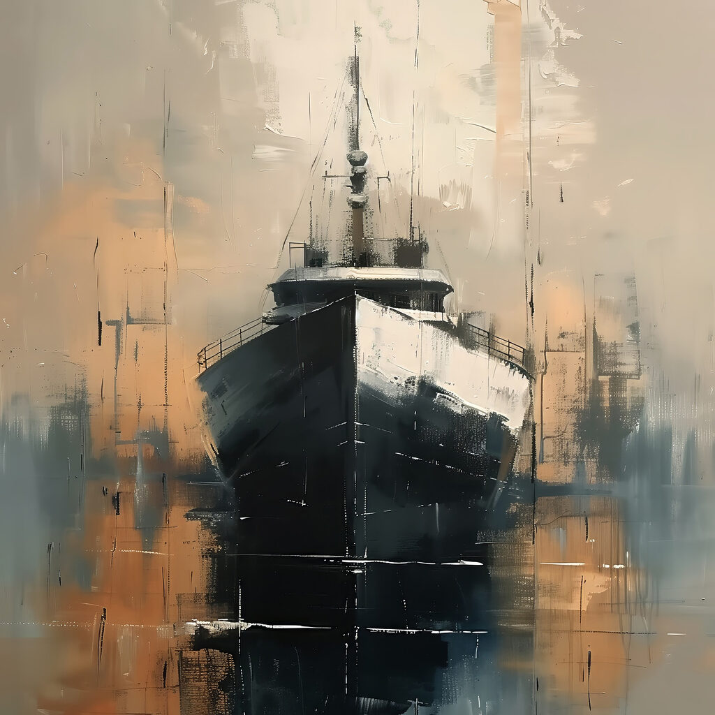 Painting of a boat in the water