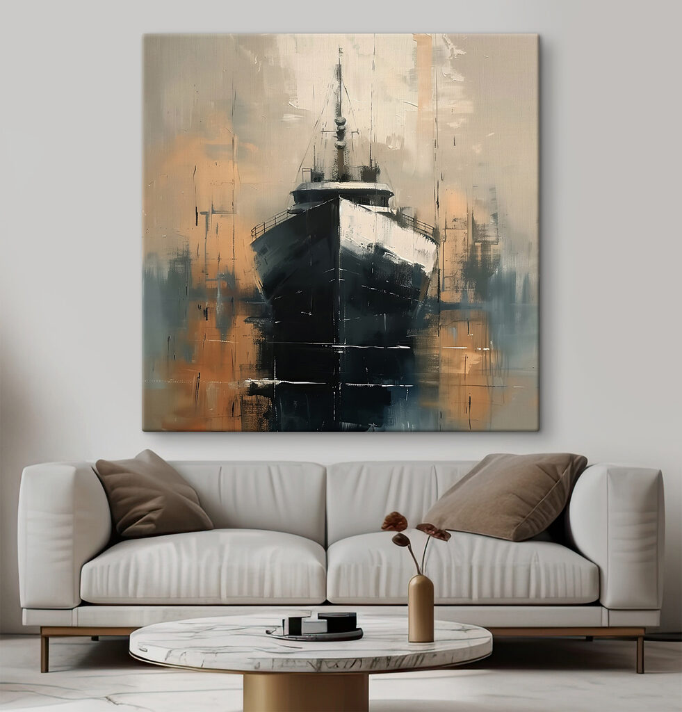 Painting of a boat in the water