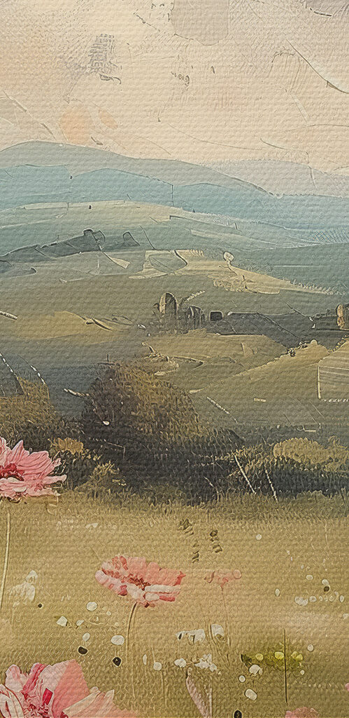 Painting of a field of pink flowers Painting of a field of pink flowers