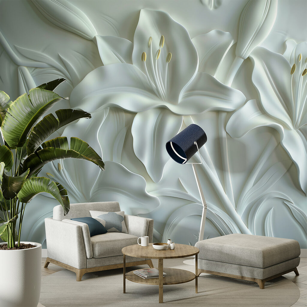 White flower carving on a wall