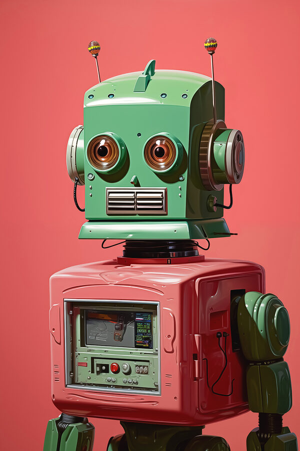 Zielono-różowy robot z dużymi oczami Zielono-różowy robot z dużymi oczami