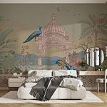 Fototapeta Mural budynku z dachem i ptakami