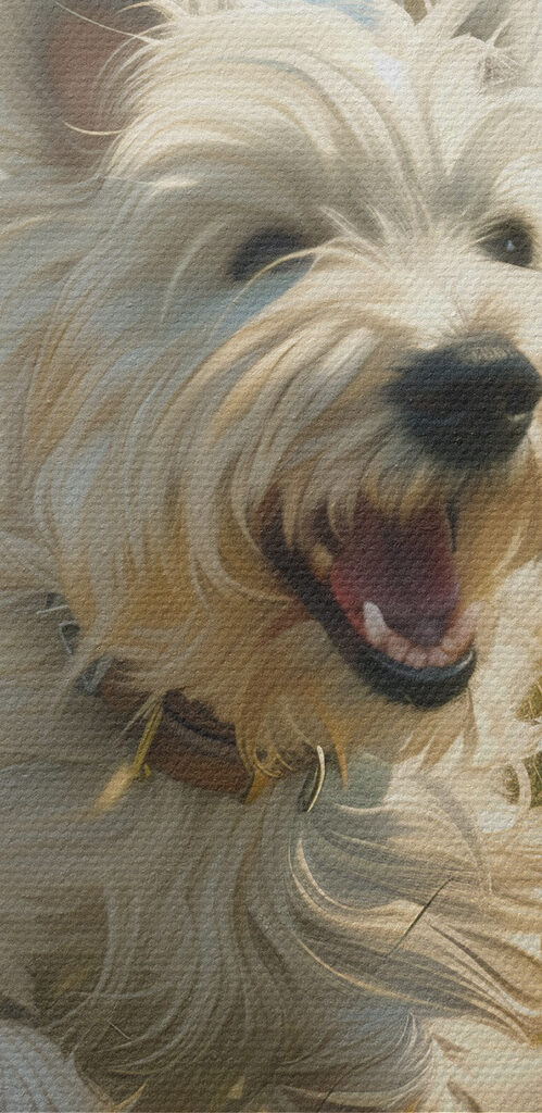 Group of white dogs running in a field