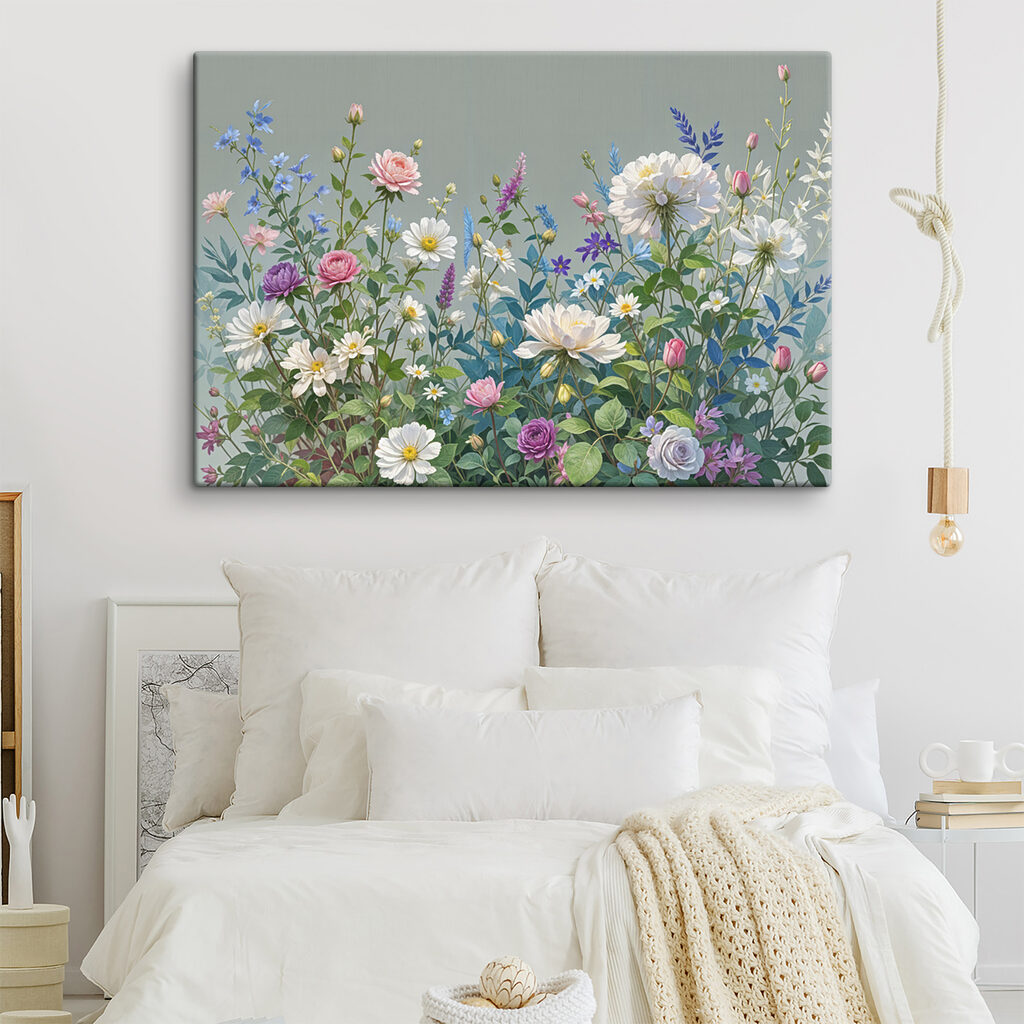 Group of flowers and leaves