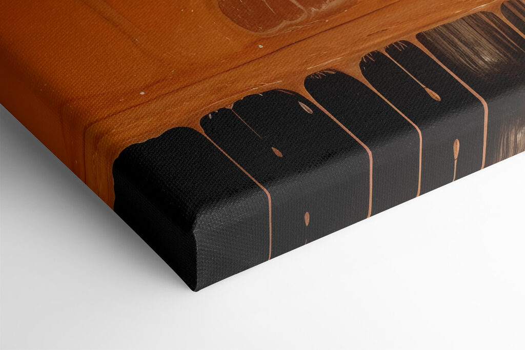 White and orange paint dripping down a black surface