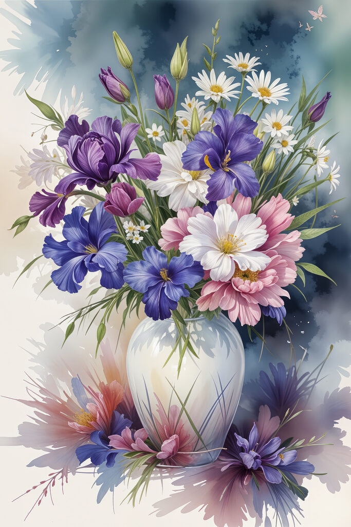 Painting of flowers in a vase