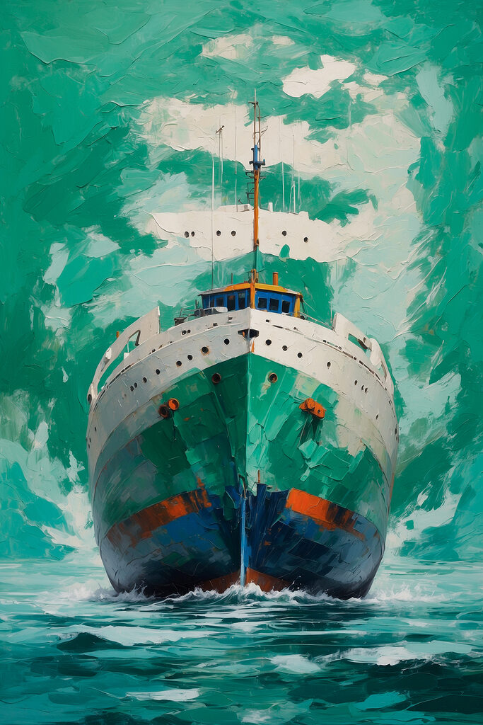 Painting of a ship in the water Painting of a ship in the water