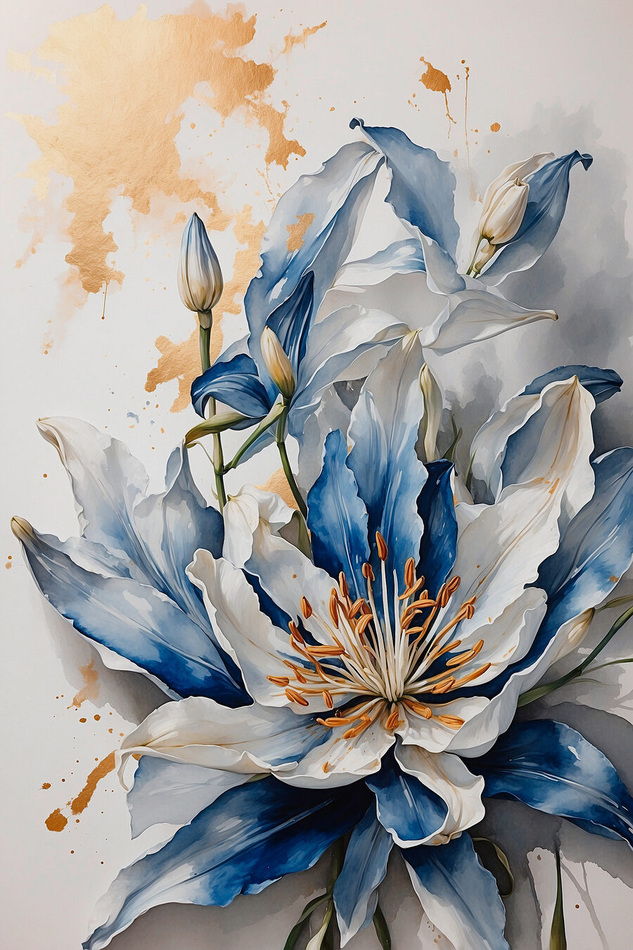 Painting of a white and blue flower Painting of a white and blue flower