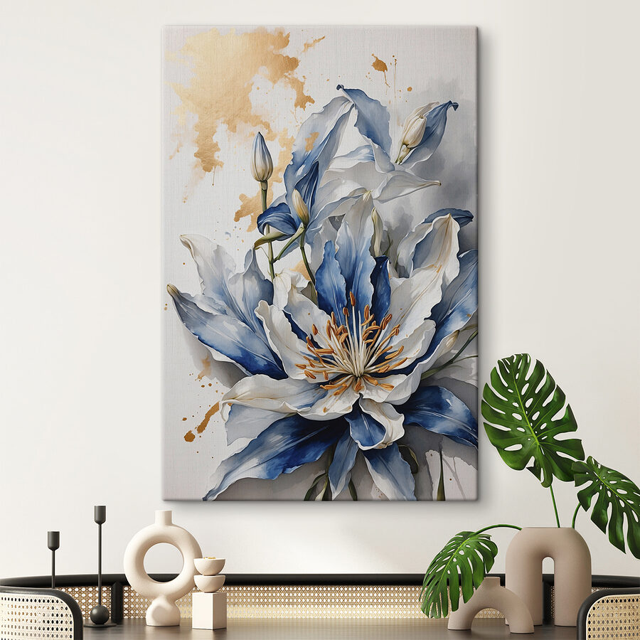 Painting of a white and blue flower Painting of a white and blue flower