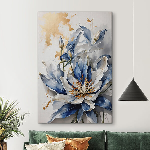 Painting of a white and blue flower Painting of a white and blue flower