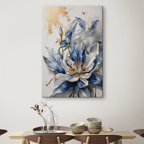 Painting of a white and blue flower Painting of a white and blue flower