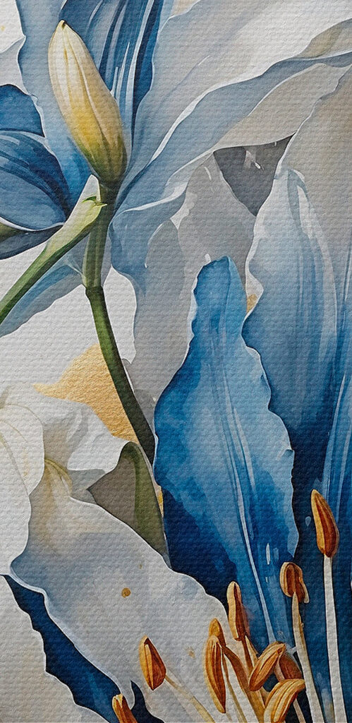Painting of a white and blue flower