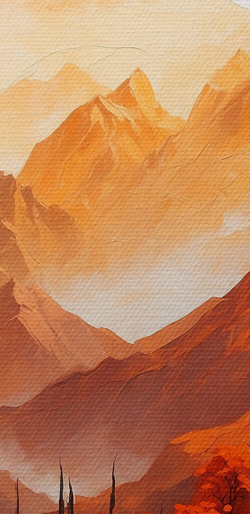 Painting of a temple in the mountains